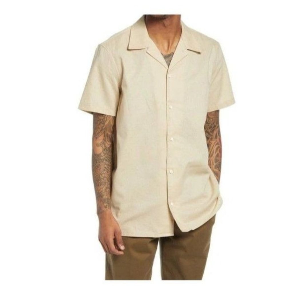Treasure & Bond Linen Cotton Button-up Shirt Tan XL